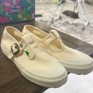 Vans Cream Mary Jane Canvas Sneakers with Buckle